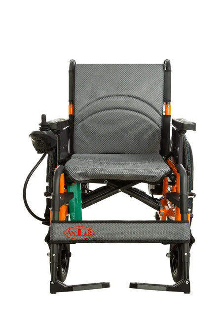 elektrischer rollstuhl faltbar mit Lithium Akku 24V, bis 120 kg, Frontansicht klappbarer Elektrorollstuhl