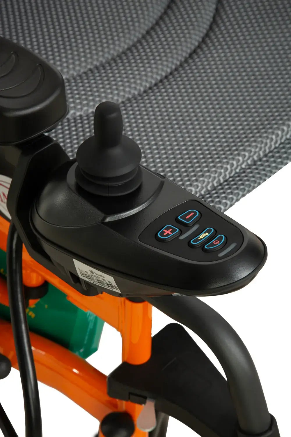 elektrischer rollstuhl faltbar – Joystick-Bedienung am Armlehnen-Controller mit Tasten für Geschwindigkeit und Akkuanzeige