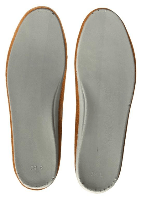 Alt Tag: Ledersohlen Längsgewölbe – stoßdämpfende Komfort-Einlagen aus Leder mit Längsgewölbestütze, orthopädische Einlagen Paar