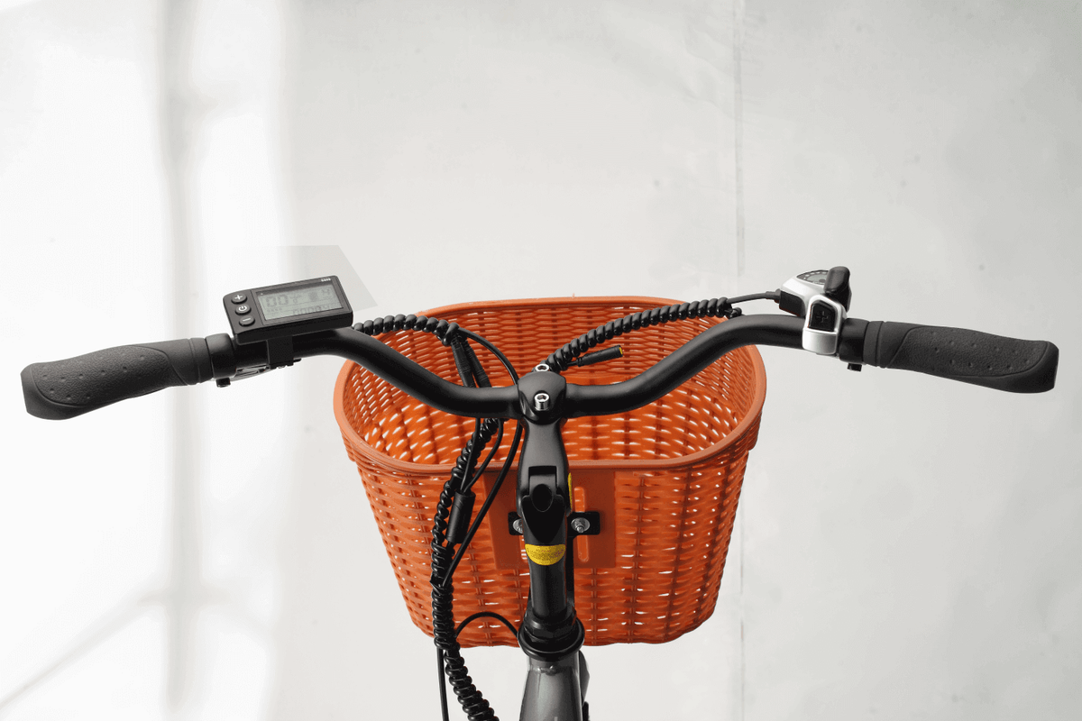 Damen E-Bike 26 Zoll NE10 Lenker mit Display und orangefarbenem Korb – City E-Bike für Alltag und Komfort