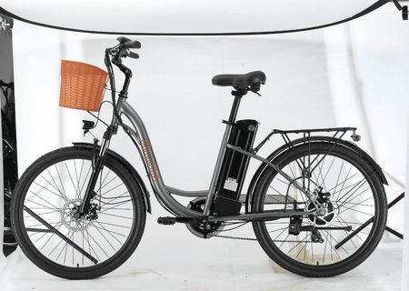 Damen E-Bike 26 Zoll NE10 City E-Bike für Alltag & Komfort, 26 Zoll Tiefeinsteiger mit Korb, Akku und Gepäckträger