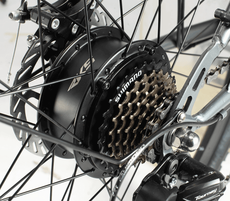 Damen E-Bike 26 Zoll NE10 Hinterradnabe mit Shimano Kassette und Scheibenbremse – City E-Bike Antrieb im Detail