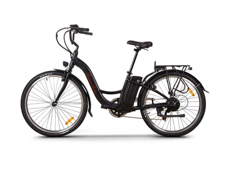 Damen E-Bike 275 Zoll City E-Bike 27,5 Zoll mit tiefem Einstieg, leichtem Aluminiumrahmen und Elektromotor, Seitenansicht