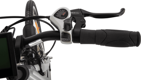 E-Bike Damen City Lenker mit Schalthebel, Bremshebel und Display – komfortables City Elektro Fahrrad für Damen