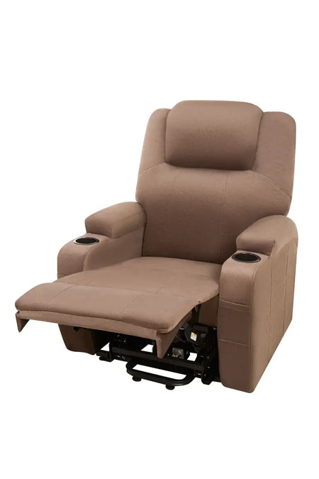 aufstehsessel elektrisch in Beige, elektrischer Komfortsessel mit Aufstehhilfe, Liegefunktion sowie Massage- und Wärmefunktion