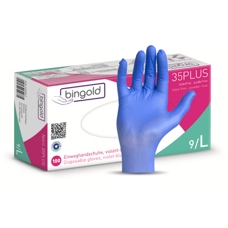 Nitril Handschuhe Bingold Nitril 35PLUS, blau/violett-blau, puderfrei, mikrotexturierte Fingerspitzen, Größe 9/L