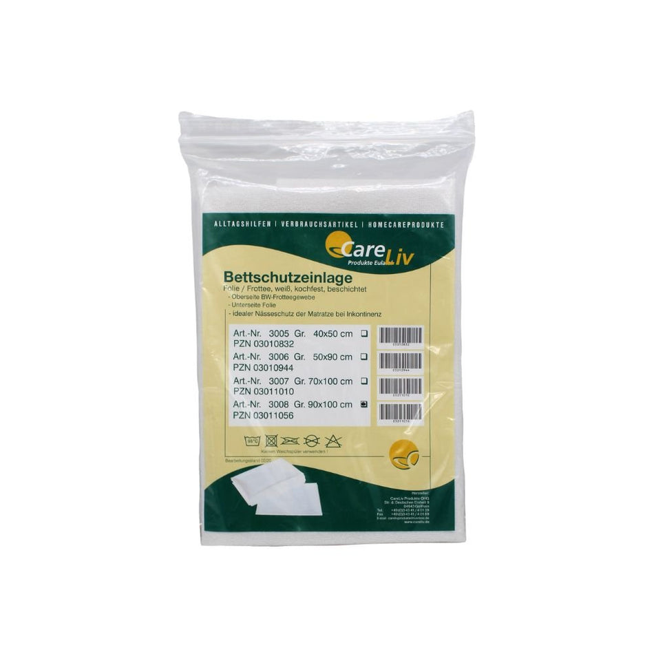 CareLiv Bettschutzunterlage, 90 cm x 100 cm, Folie/Frottee, weiß | Packung (1 Stück)