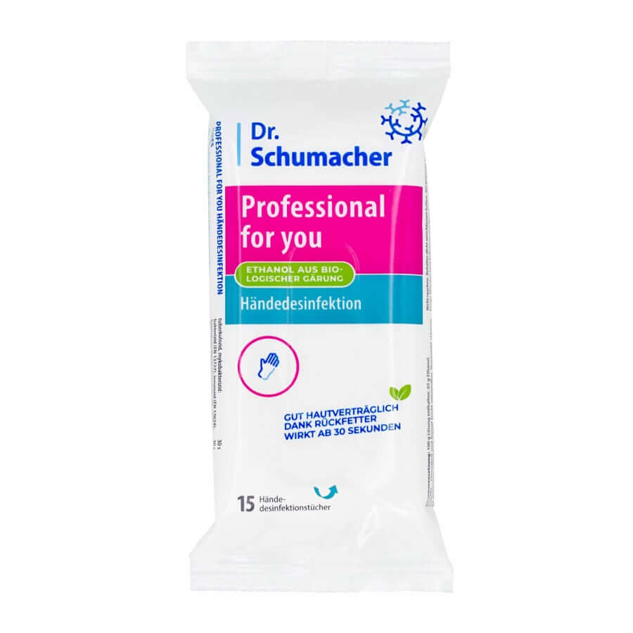 Dr. Schumacher Professional for you Händedesinfektion – parfümfreie Desinfektionstücher, hautverträglich, 15 Stück