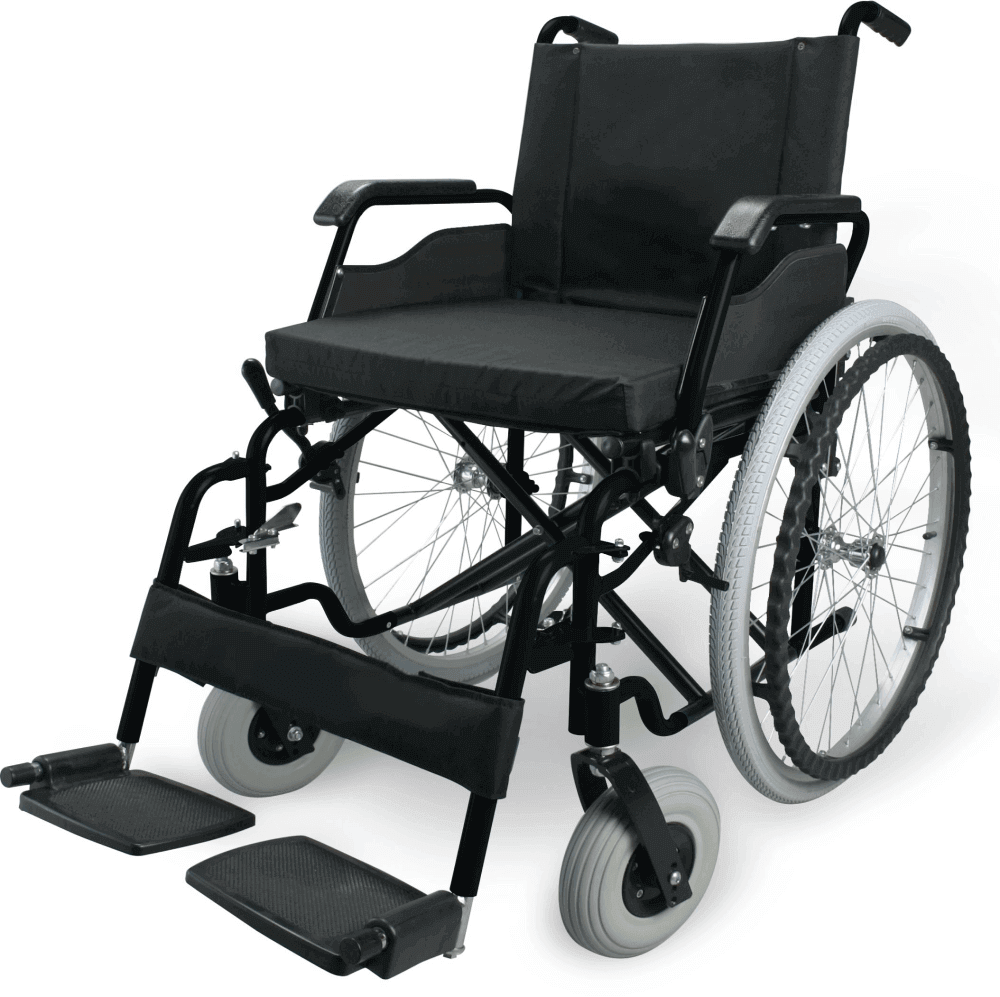 Stahlrollstuhl faltbar ECON 220 aus Stahl, 41–46 cm Sitzbreite, klappbare Fußstützen, bis 120 kg belastbar