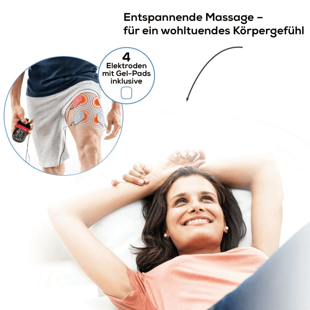 TENS EMS Gerät – Beurer EM 59 + GRATIS Gelpads mit 4 Elektroden Gel-Pads, entspannende Massage und Wärmefunktion