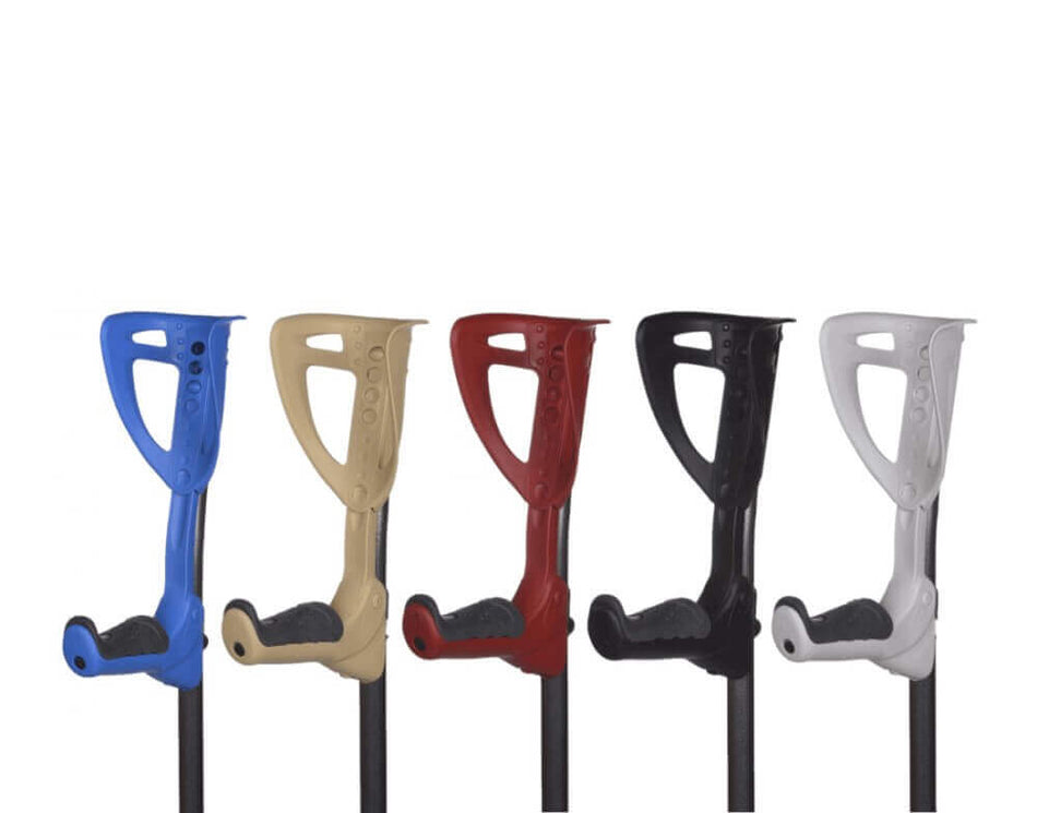 Unterarmgehstütze ergonomisch ERGOTECH mit klappbarem Griff, farbige Varianten (blau, beige, rot, schwarz, weiß)