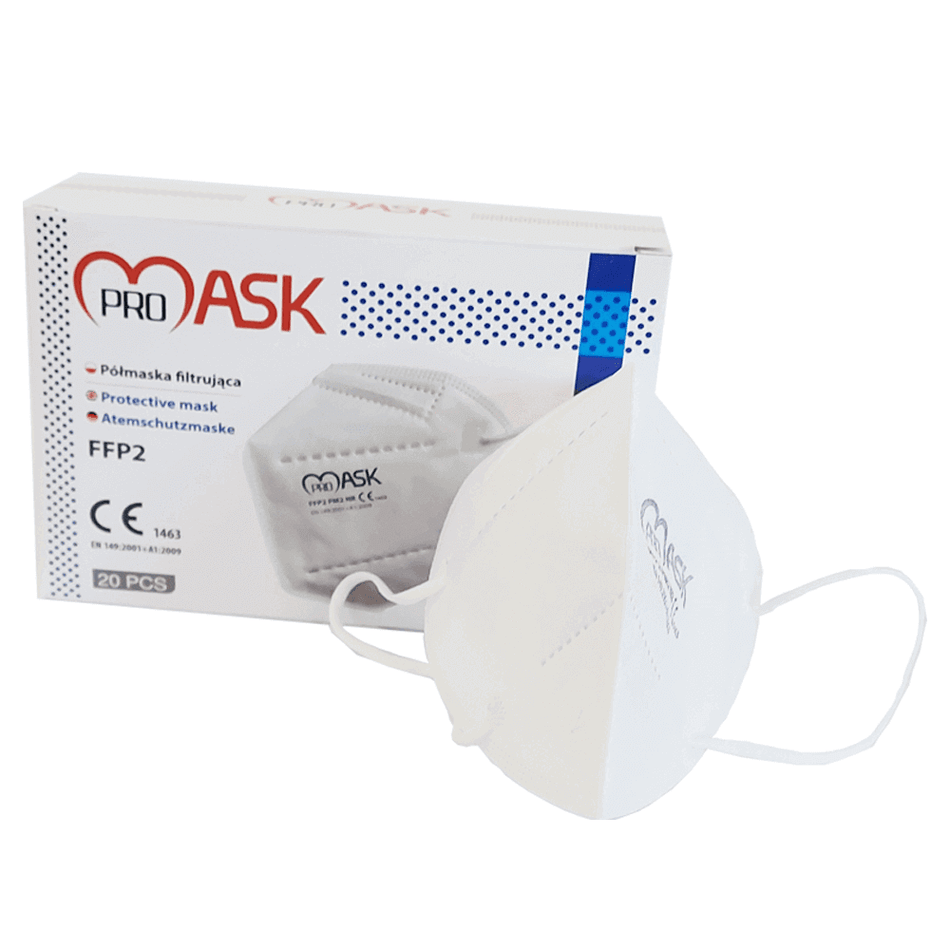 FFP2 Maske 20 Stück 4-lagig mit Nasenclip, 95% Filterleistung, CE-zertifiziert – PRO ASK Atemschutzmaske in Box