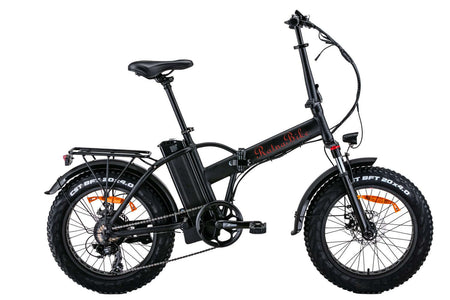 faltbares E-Bike RSIII 20 Zoll Elektro-Faltrad von Ratna Bike, kompakt, schwarz, mit Gepäckträger und Stollenreifen