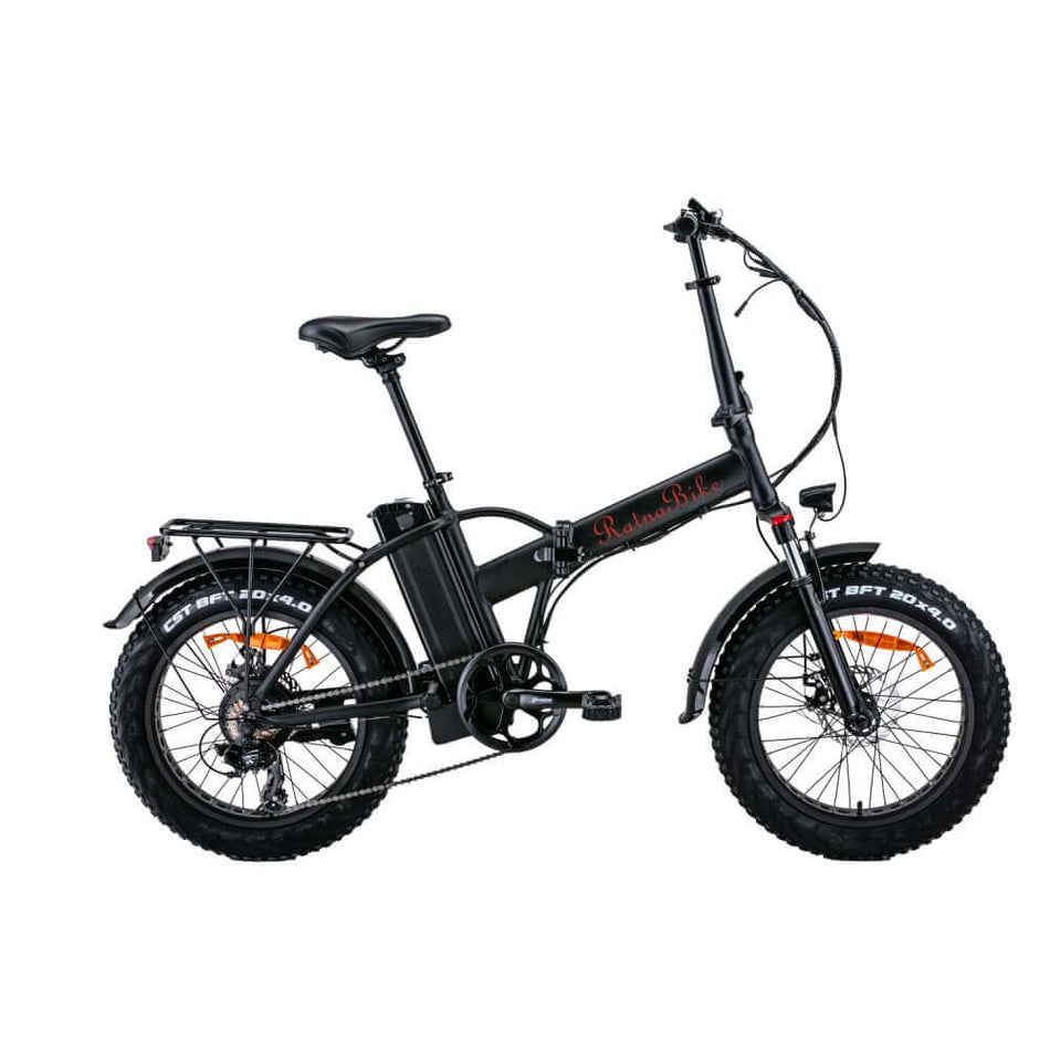 faltbares E-Bike RSIII 20 Zoll von Ratna Bike, schwarzes Elektro-Faltrad mit breiten Reifen, ideal für Pendler und Stadt