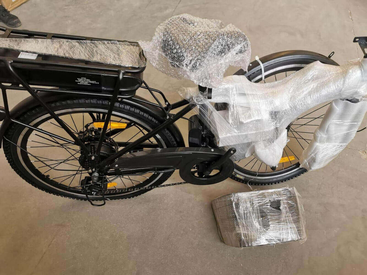 E-Bike Damen 26 Zoll ZF10 Urban Bike B-Ware Angebot, Damenrad mit Gepäckträger, teilmontiert und transportsicher verpackt