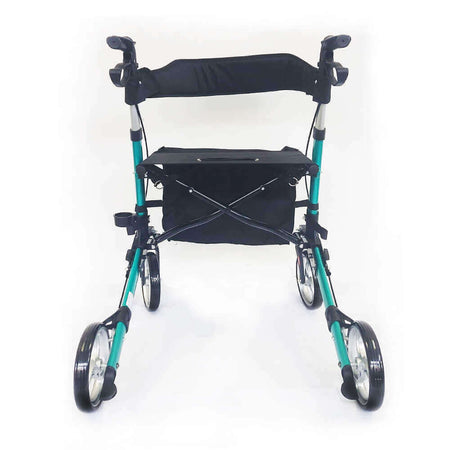 Leichtgewicht Reiserollator grün faltbar, kompakter Reiserollator mit Sitz und Tasche, leicht & stabil für unterwegs