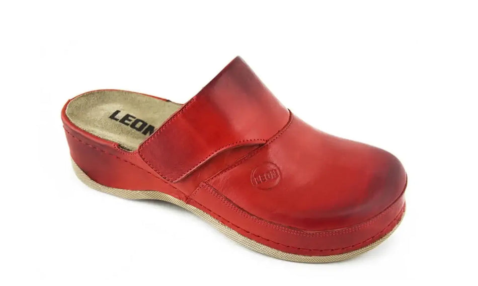 Komfortschuhe Clogs aus Leder in Rot, ergonomische medizinische Clogs mit Memory-Schaum und antistatischer Sohle