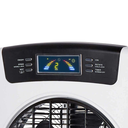 Luftbefeuchter Luftreiniger 4in1 mit Kühlung – leises Bedienpanel mit Display und Tasten für Ion, Timer und Nebelstufen