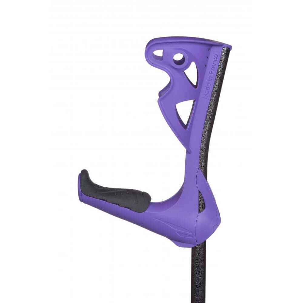 Unterarmgehstütze Opti-Comfort ergonomisch stoßdämpfend, violetter Griff mit Armauflage und rutschfester Krückenkapsel