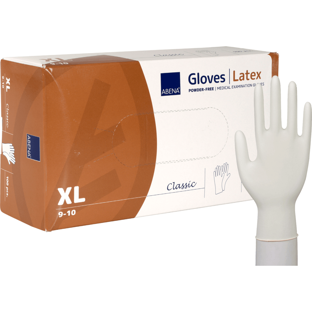 latex handschuhe puderfrei – Einweghandschuhe aus Natur-Latex, Größe XL 9-10, Box mit Handschuh-Abbildung