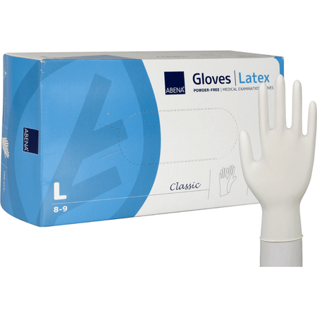 latex handschuhe puderfrei – Einweghandschuhe natur aus Latex, Größe L 8-9, Untersuchungshandschuhe in Spenderbox