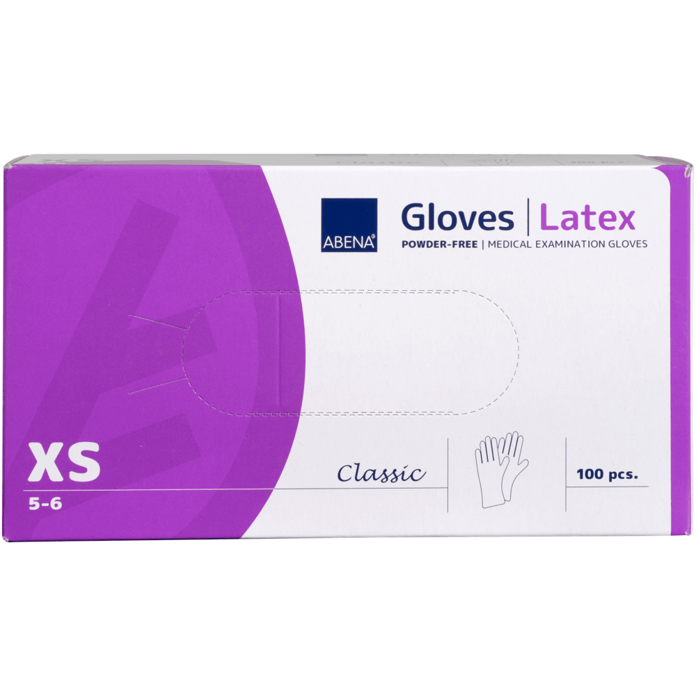 Latex Handschuhe puderfrei ABENA Classic Einweghandschuhe natur, Größe XS, 100 Stück, Verpackung