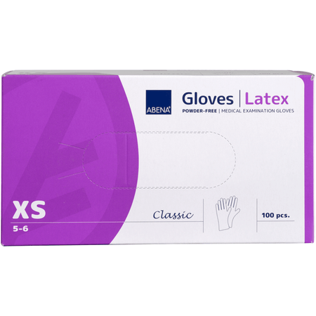 Latex Handschuhe puderfrei ABENA Classic Einweghandschuhe natur, Größe XS, 100 Stück, Verpackung