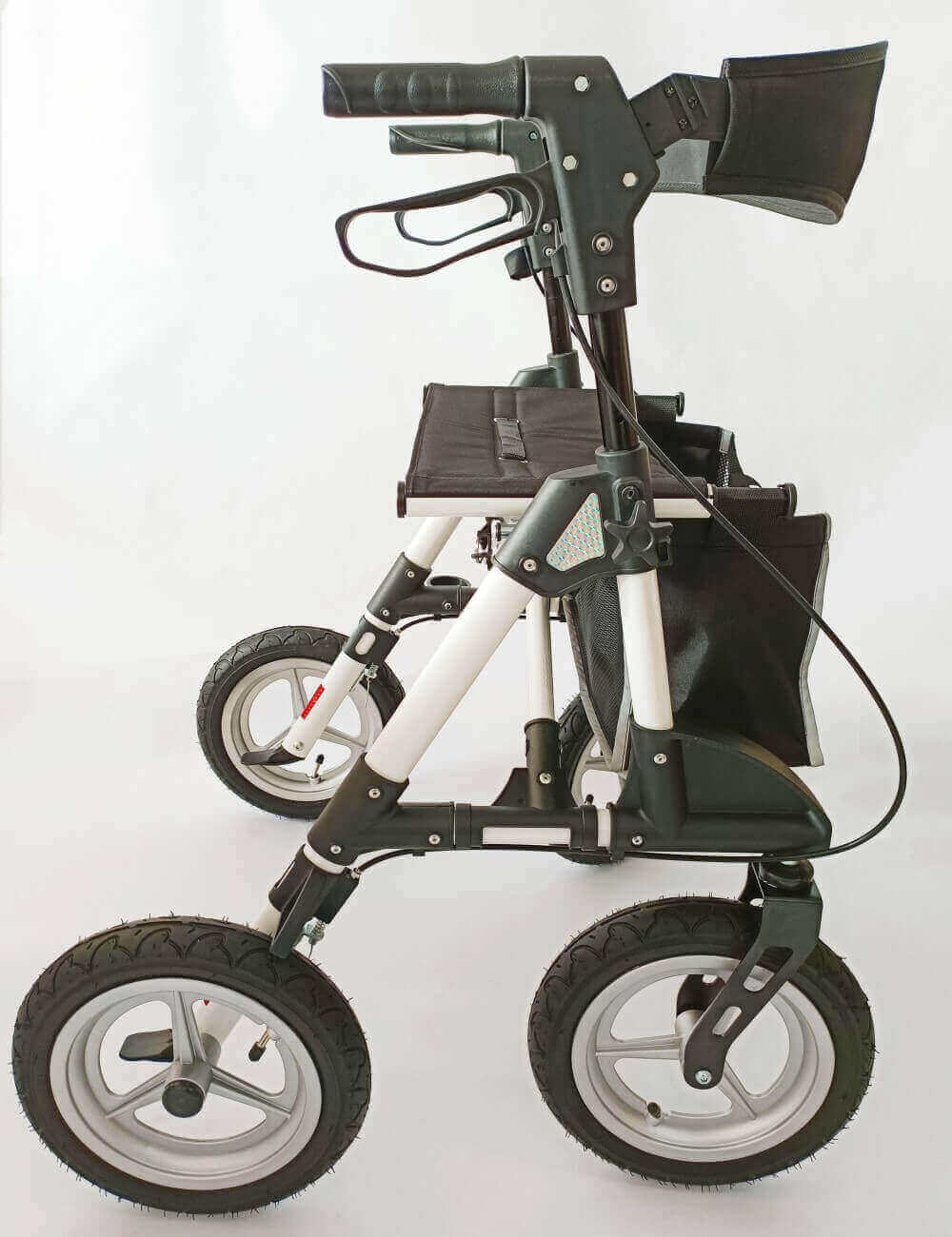 Outdoor Rollator Luftreifen AT51031 faltbar aus Aluminium mit Luftreifen, bis 136 kg, geländetauglicher Rollator mit Sitz
