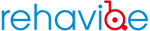 Rehavibe logo with blue and red text on white background
