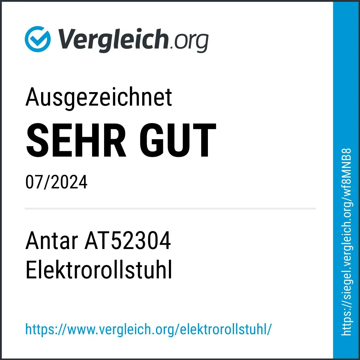 Elektrischer Rollstuhl faltbar – Vergleich.org Siegel „Sehr gut“ 07/2024 für Antar AT52304 Elektrorollstuhl