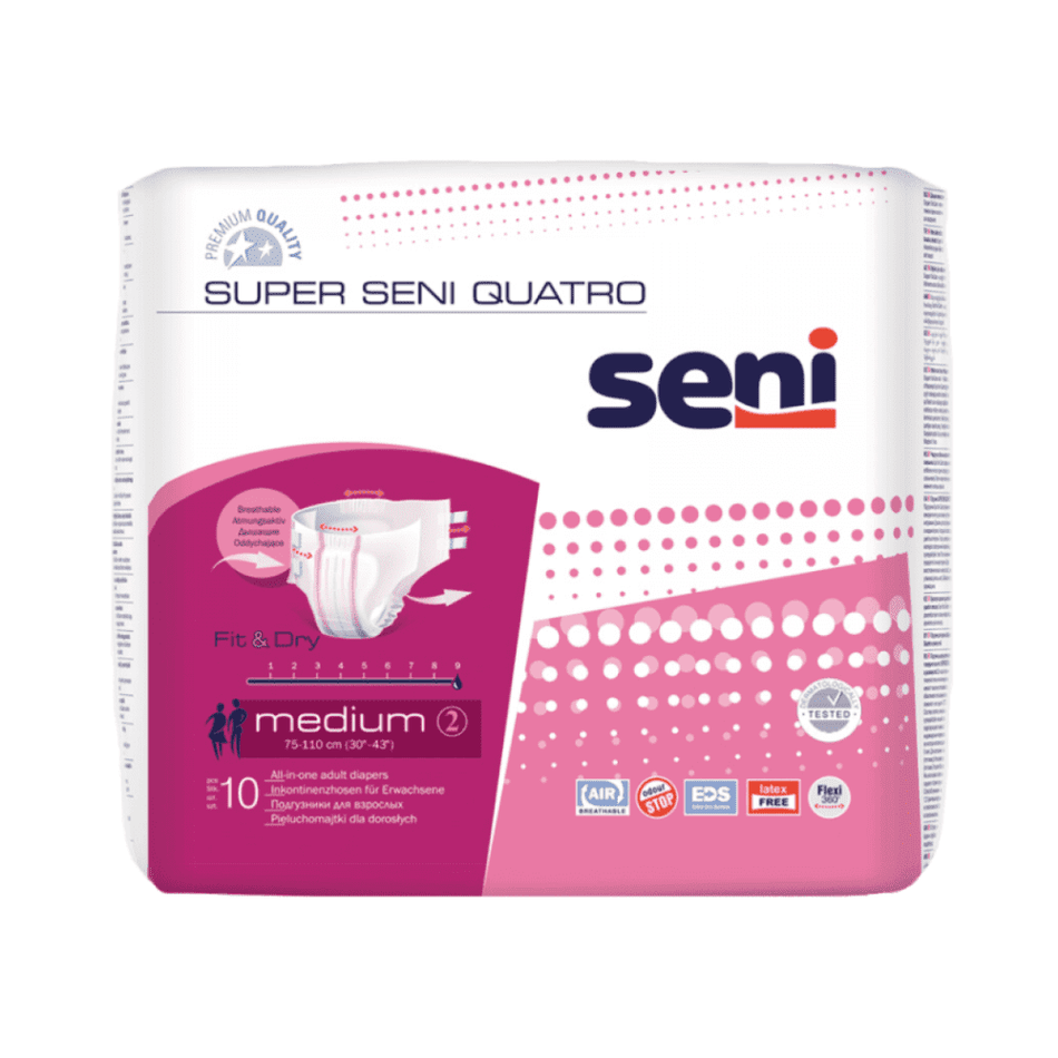 Inkontinenzhosen Super Seni Quatro medium 2, 10 Stück – atmungsaktive Inkontinenzhose für sehr schwere Inkontinenz
