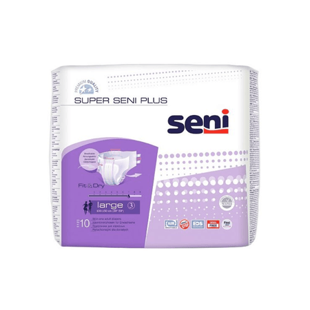 Inkontinenzhosen Super Seni Plus, Größe Large 3, extra atmungsaktiv, Packung mit 10 Stück – Seni Fit & Dry