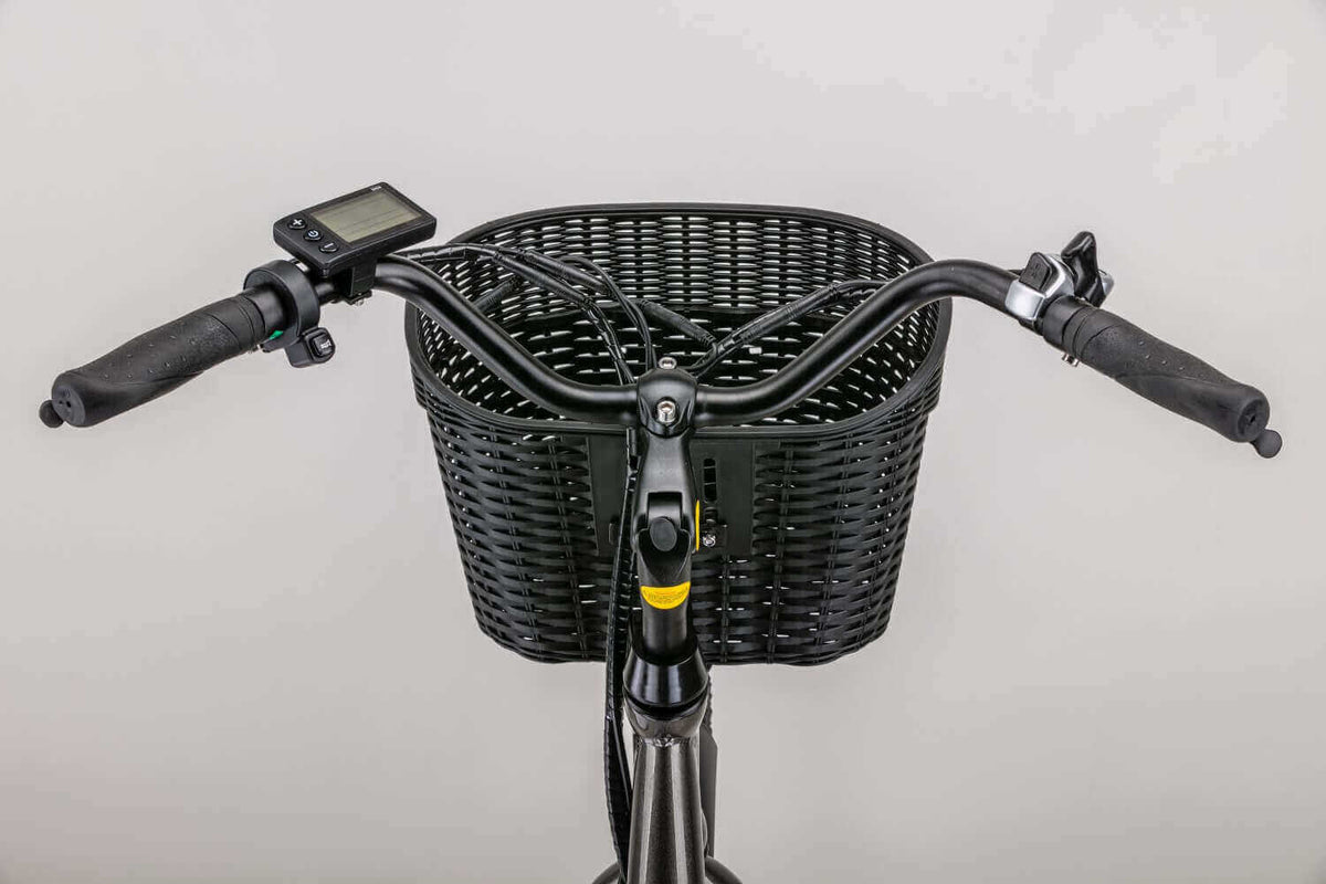 Damen City E-Bike 26 Zoll ZF10 Lenker mit Display und Korb vorne, Detailansicht