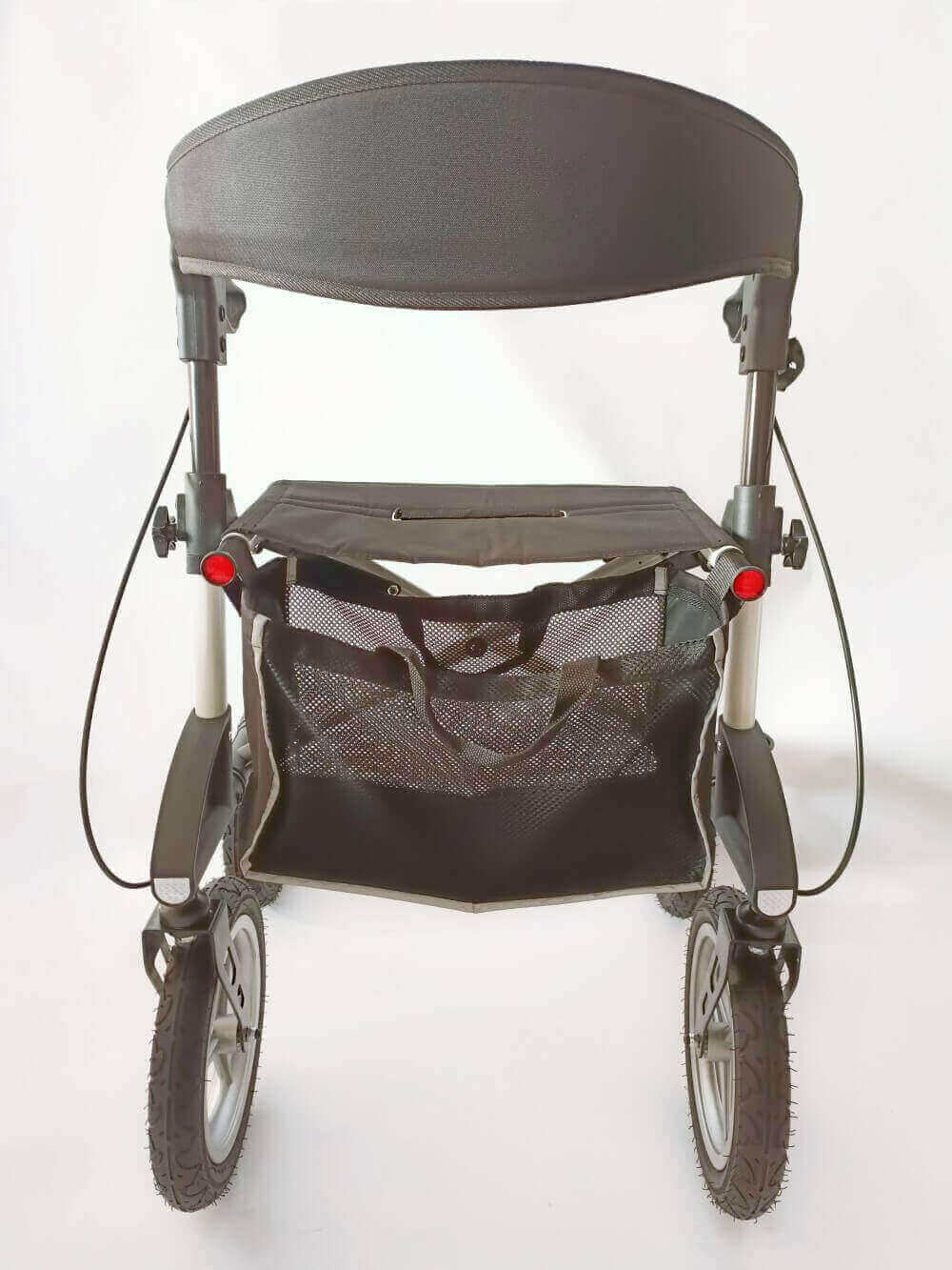 Outdoor Rollator Luftreifen faltbar mit Rückenlehne, Netzkorb und großen Luftreifen – Outdoor Rollator bis 136 kg