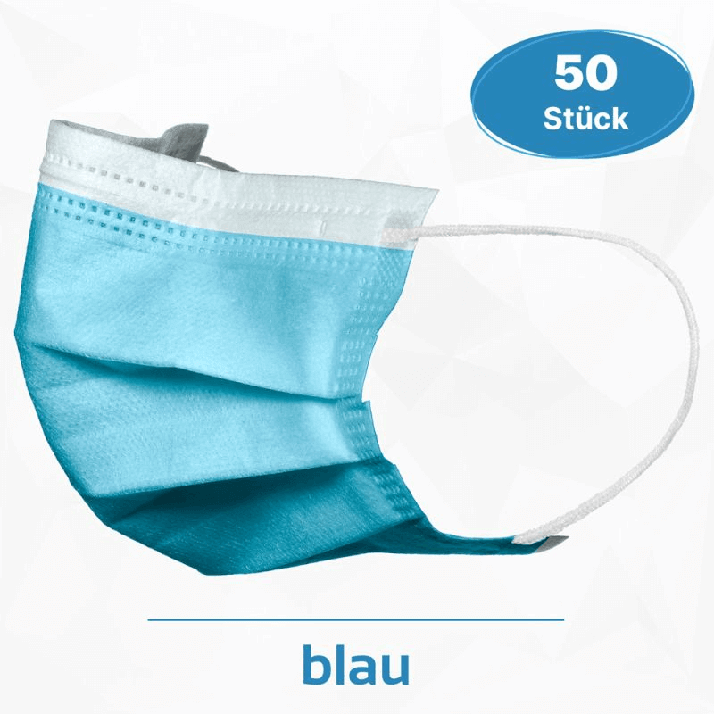 Einwegmaske 3-lagig blau, chirurgischer Mund-Nasenschutz mit Ohrschlaufen, 50 Stück Einwegmasken