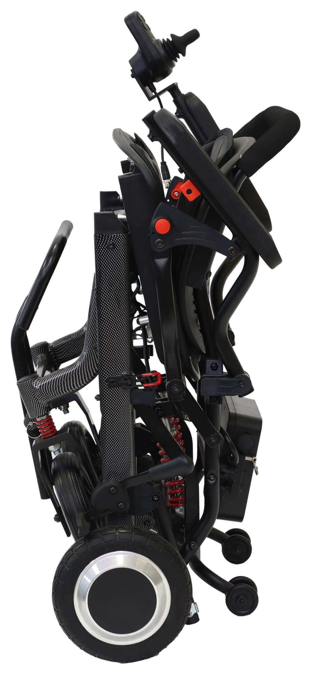 Elektrorollstuhl faltbar leicht aus Carbon 13,8 kg, kompakt zusammengeklappt, 250 W Motor, 6 km/h, ideal für Alltag und Reise
