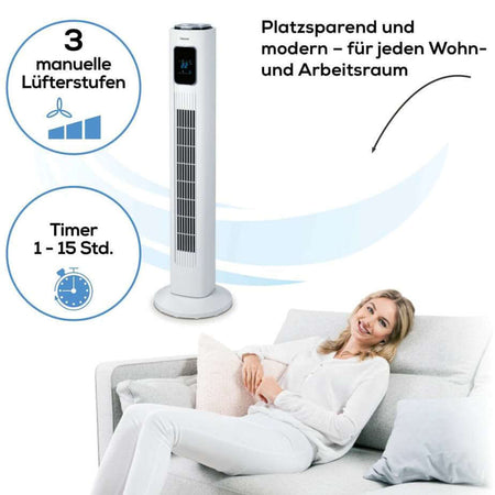 Turmventilator LV 200 mit 3 Lüfterstufen, 1–15 Std. Timer, platzsparend und modern für Wohn- und Arbeitsraum