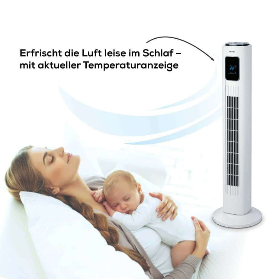 Turmventilator leise im Schlafzimmer mit Temperaturanzeige, ideal für ruhigen Schlaf, oszillierend mit Fernbedienung