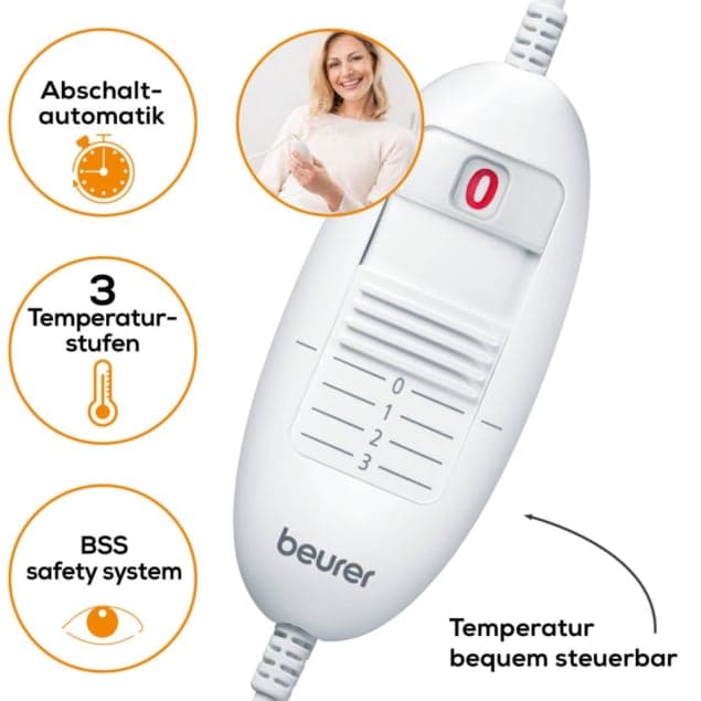 Elektrisches Heizkissen Steuergerät mit Abschaltautomatik, 3 Temperaturstufen und BSS Safety System – Temperatur bequem steuerbar
