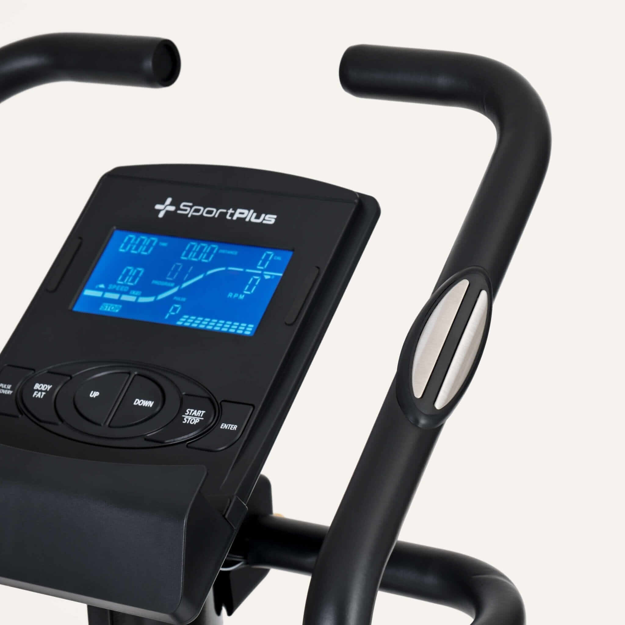 Heimtrainer App kompatibel – SportPlus Display und Lenker, wattgesteuertes Training bis 225 W mit magnetischem Widerstand