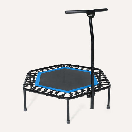 Höhenverstellbares Fitness Trampolin mit Haltestange – leises Gummiseilsystem, stabiler Haltegriff für sicheres Balance- und Ausdauertraining