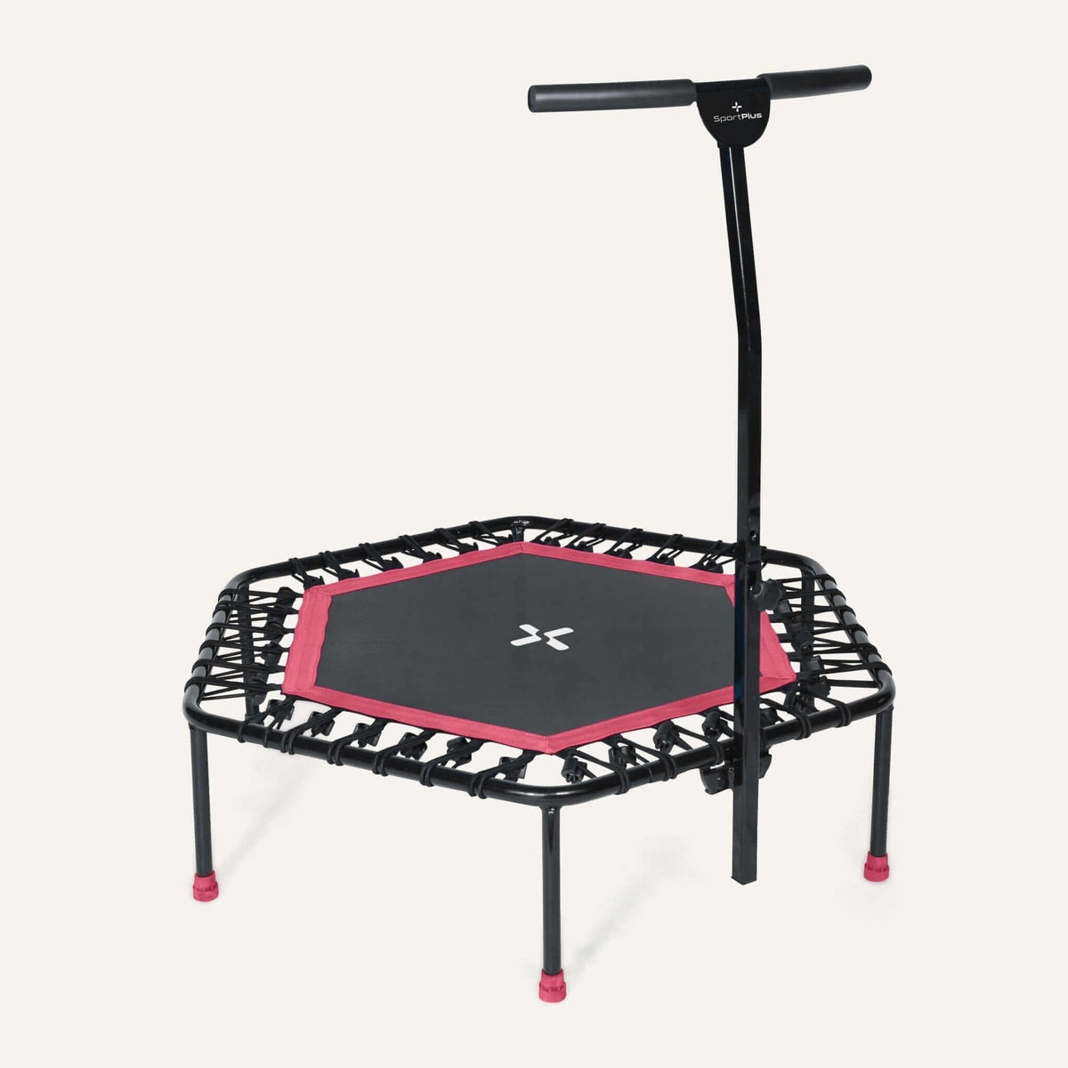 Höhenverstellbares Fitness Trampolin mit Haltestange – stabiles Mini-Trampolin mit Gummiseilsystem und verstellbarem Haltegriff