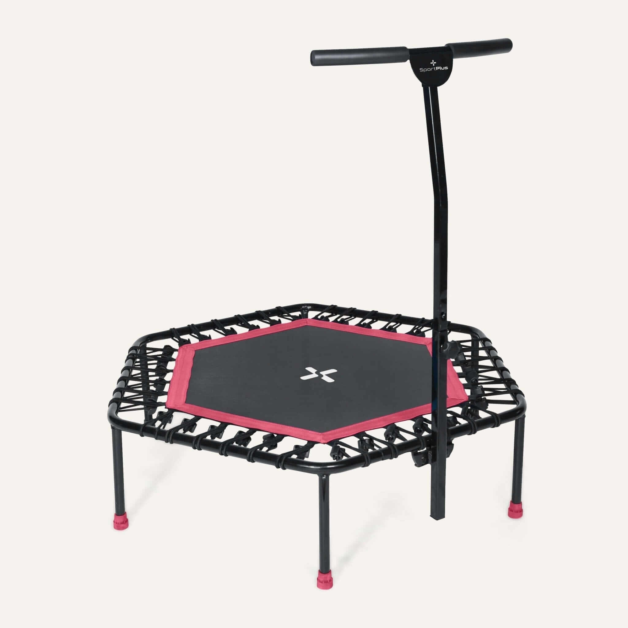 Höhenverstellbares Fitness Trampolin mit Haltestange – stabiles Mini-Trampolin mit Gummiseilsystem und verstellbarem Haltegriff