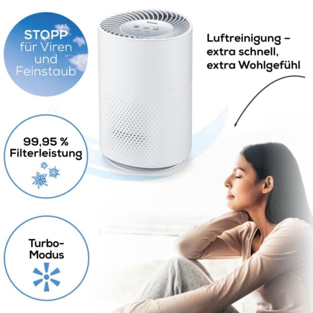Luftreiniger LR 220 mit HEPA-13-Filter, 99,95 % Filterleistung, Turbo-Modus – saubere Raumluft bis 37 m²