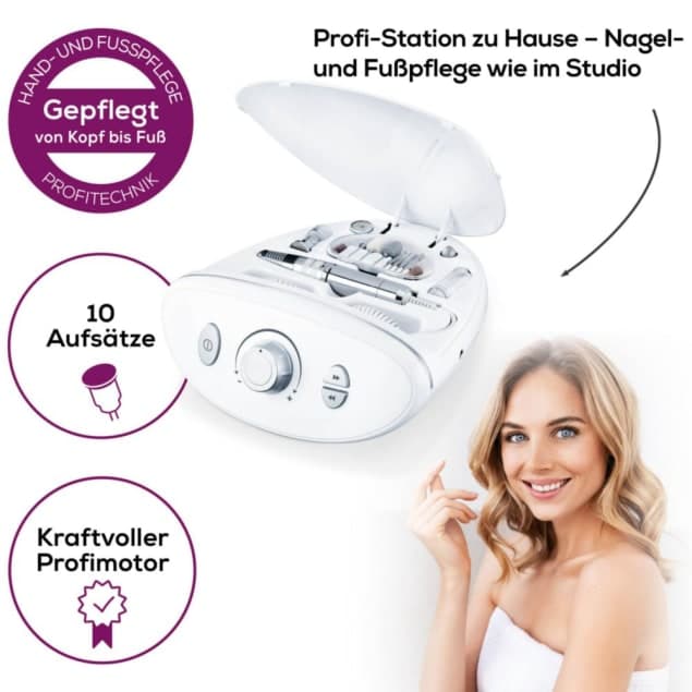 maniküre pediküre gerät Profi-Station mit 20.000 U/min, 10 Aufsätzen und starkem Profimotor für Nagel- und Fußpflege