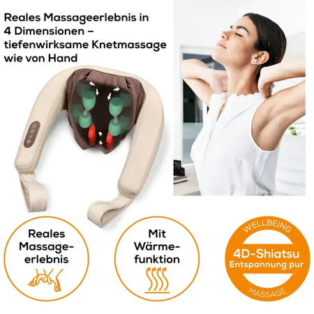 Nacken Massagegerät 4D-Shiatsu mit Wärmefunktion, Knetmassage wie von Hand für Schulter- und Nackenentspannung
