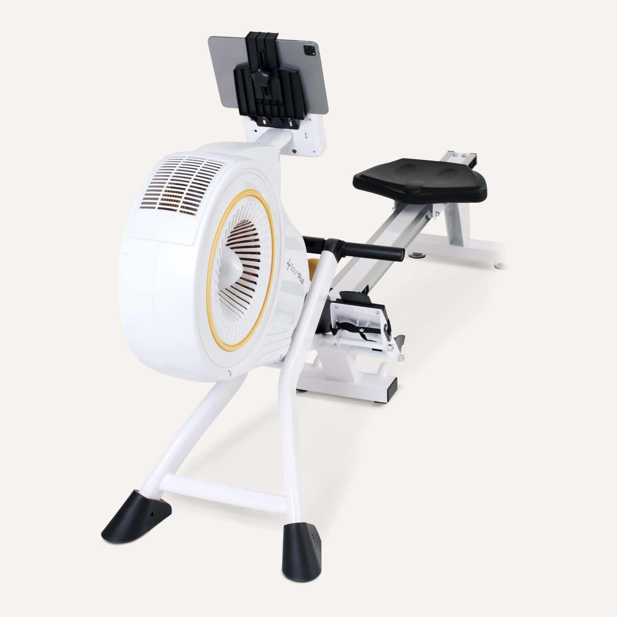 Alt Tag: Rudergerät mit Luftwiderstand und App-Kompatibilität mit Turbinen-Luftwiderstand, Sitzschiene und Tablet-Halter fürs Home-Workout