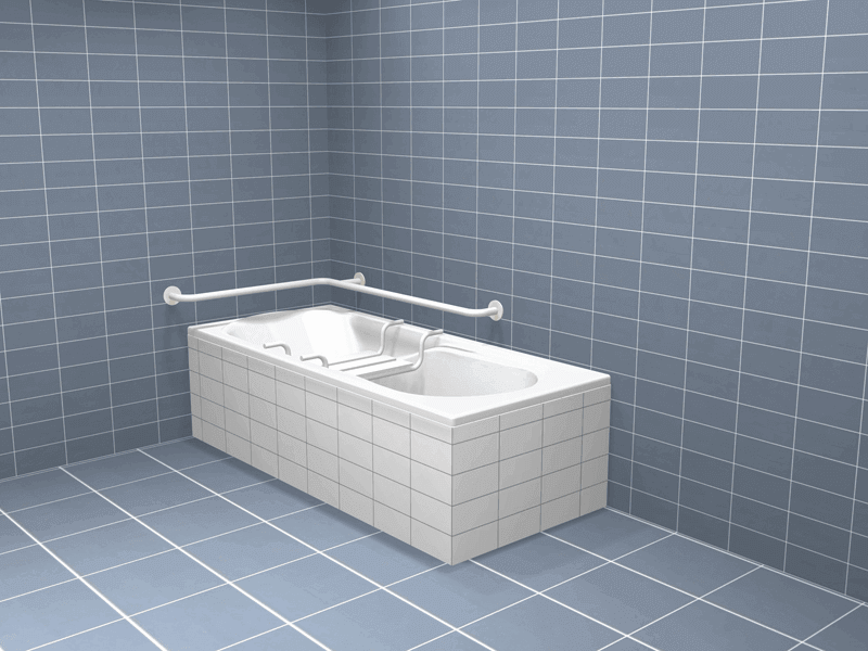 Haltegriff aus Edelstahl horizontal an Badewanne montiert, stabiler rutschfester Halt im Badezimmer und WC für mehr Sicherheit