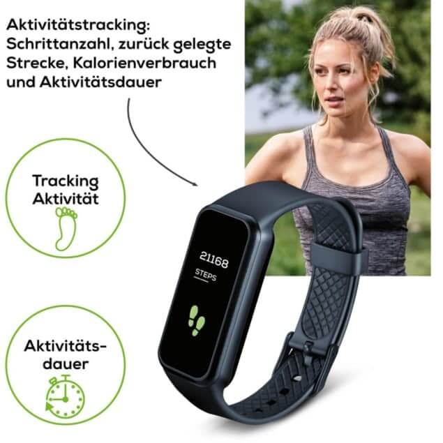 Fitness Aktivitätstracker mit Pulsmessung & Schlaftracking, Schrittzähler, Kalorienverbrauch und Aktivitätsdauer, Bluetooth-Armband
