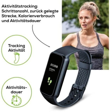 Fitness Aktivitätstracker mit Pulsmessung & Schlaftracking, Schrittzähler, Kalorienverbrauch und Aktivitätsdauer, Bluetooth-Armband